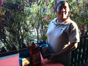 Joselinda Peréz showcases her own coffee brand, which is grown, harvested, processed by hand, and roasted on her organic farm in Honduras.